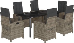 vidaXL Set mobilier de grădină cu perne, 7 piese, gri, poliratan