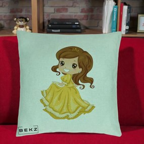 Perna Decorativa Printesa Bella Rochie Aurie, 40x40 cm, Verde Menta, Husa Detasabila, Perna Inclusa, BEKZ®