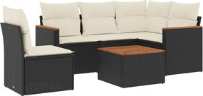 vidaXL Set mobilier de grădină cu perne, 6 piese, negru, poliratan