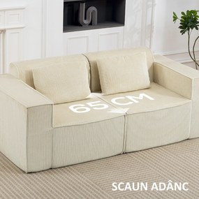 HOMCOM Canapea 3 Locuri Extra Profundă 65 cm, Modulară Fără Structură cu Perne Groase, Cotiere Largi și 2 Perne, Sofá Modern din Catifea pentru Living și Sufragerie, Bej | Aosom Romania