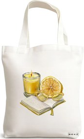 Sacosa de Panza pentru Cumparaturi, Geanta Tote, model Books 21 38 x 34.5 cm, Alba, BEKZ®