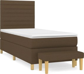 vidaXL Pat box spring cu saltea, maro închis, 100x200 cm, textil