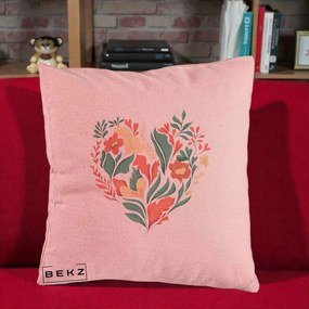 Perna Decorativa Inima Florala Botanica, 40x40 cm, Roz, Husa Detasabila, Perna Inclusa, BEKZ®