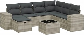 vidaXL Set mobilier de grădină cu perne, 8 piese gri deschis poliratan