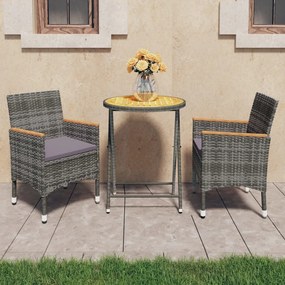 3058387 vidaXL Set mobilier grădină, 3 piese, gri, poliratan și lemn acacia