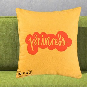 Perna Decorativa Princess Text Roz, 40x40 cm, Galben, Husa Detasabila, Perna Inclusa, BEKZ®