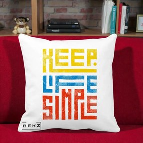 Perna Decorativa Keep Life Simple Colorat, 40x40 cm, Alba Mata, Husa Detasabila, Perna Inclusa, BEKZ®
