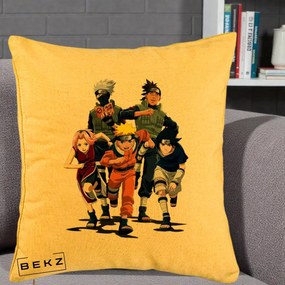 Perna Personalizata Naruto Echipa 7 Kakashi Sensei, 40x40 cm, Galben, Husa Detasabila, Perna Inclusa, BEKZ®