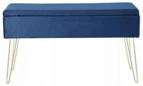 Banca pentru dormitor cu spatiu de depozitare, picioare metal, catifea, albastra, 75x30x40 cm