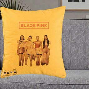 Perna Personalizata K-pop BLACKPINK Fotografie Grup Tinute Roz, 40x40 cm, Galben, Husa Detasabila, Perna Inclusa, BEKZ®