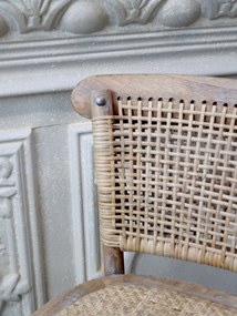 Scaun de bar cu spătar cannage din lemn de hevea și ratan, natur, cu arcuri și suport inelar pentru picioare, 103 x 51,5 x 43,5 cm, „Old French”