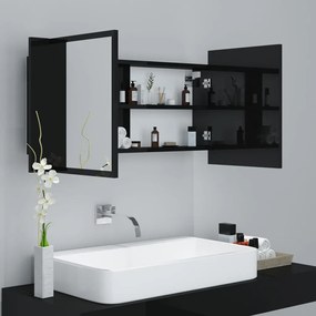 Dulap de baie cu oglinda si LED, negru extralucios, 90x12x45 cm negru foarte lucios