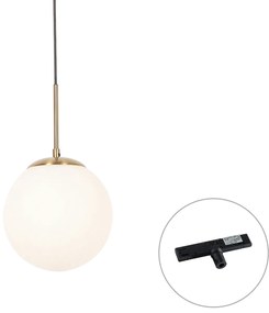 Lampă suspendată Art Deco aurie cu sticlă opal, inclusiv adaptor negru pentru șină monofazată - Slimline Flore