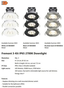 Set de 3 spoturi incastrabile baie LED dimabil Fremont 3-Kit IP65 2700K argintiu