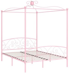 Cadru de pat cu baldachin, roz, 160 x 200 cm, metal Roz, 160 x 200 cm