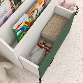 AIYAPLAY Bibliotecă pentru Copii cu Rafturi, Sertar, pentru Dormitor, Cameră de Joacă, Alb și Verde | Aosom Romania