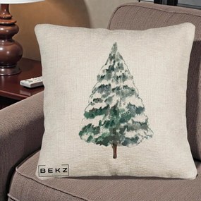 Perna Decorativa Canapea cu tematica de Craciun, Brad 2, 40x40 cm, Bej Canapea, Husa Detasabila, Perna Inclusa, BEKZ®