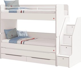 Pat etajat pentru copii Studio White, cu spatiu de depozitare ,   saltea 90x200 cm