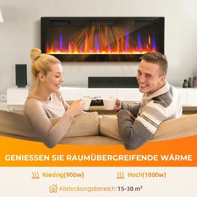 HOMCOM Șemineu Electric de Perete și Încorporabil 3 în 1 cu Design Ultra-Subțire de 9,4 cm, 12 Culori de Flacără 3D și Cristale, 900/1800W, cu Telecomandă, Touchscreen, Timer și Termostat | Aosom Romania
