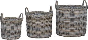 vidaXL Coș de plantat cu depozitare 3 pcs Gri Kubu Ratan Kubu