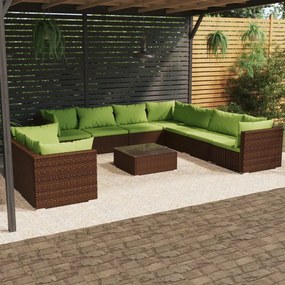 3102508 vidaXL Set mobilier de grădină cu perne, 10 piese, maro, poliratan
