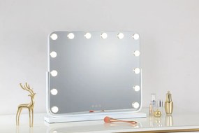 Oglindă cosmetică, sistem iluminare 14 becuri LED, 3 culori, Senzor Tactil, Luminozitate Reglabilă, Alb