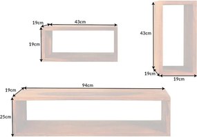 Set 3 rafturi de perete din lemn masiv Sheesham, HEMINGWAY