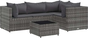 vidaXL Set mobilier de grădină cu perne, 5 piese, gri, poliratan