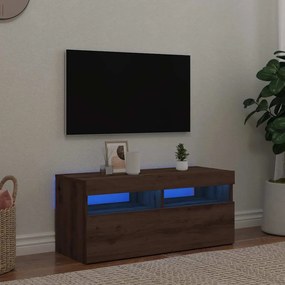 vidaXL Dulap TV cu LED stejar artizanal 90x35x40 cm lemn prelucrat