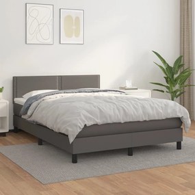 3141069 vidaXL Pat box spring cu saltea, gri, 140x200 cm, piele ecologică