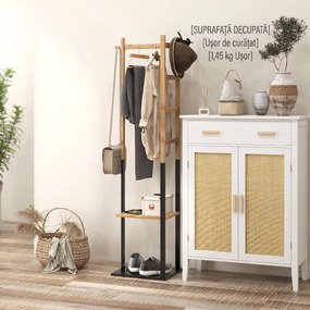 HOMCOM Cuier de Podea Autoportant cu Bară Centrală, 4 Bare Laterale, 2 Cârlige și 2 Rafturi, 46x28,5x153,5 cm, Negru | Aosom Romania