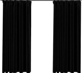 vidaXL Draperii opace aspect in, cârlige, 2 buc., negru, 140 x 175 cm
