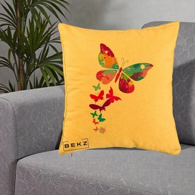 Perna Decorativa Fluturi Splash, 40x40 cm, Galben, Husa Detasabila, Perna Inclusa, BEKZ®