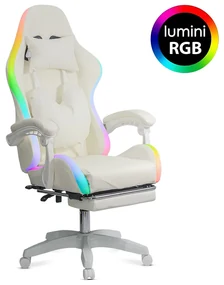 Scaun ergonomic gaming alb cu piele ecologică cu lumini LED RGB OFF 298