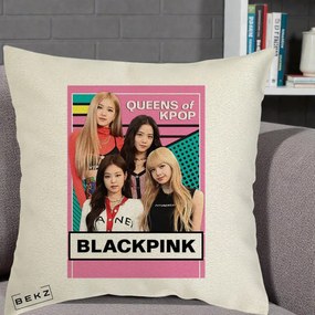 Perna Personalizata BLACKPINK Queens of Kpop, 40x40 cm, Ecru, Husa Detasabila, Perna Inclusa, BEKZ®