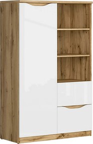 Comoda NUIS, stejar/alb lucios, 90x40x148 cm