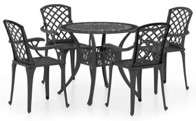 3070611 vidaXL Set mobilier bistro, 5 piese, negru, aluminiu turnat