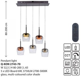 Lustra LED Smart cu Telecomanda, CCT, 5 pendule, Sticla, Multicolor, Q-KON