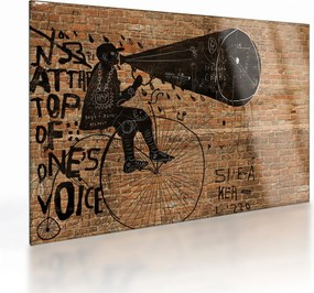 Tablou pe sticlă - Barbat cu biciclete stil Bansky (70x50 cm)