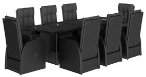 3277657 vidaXL Set mobilier de grădină cu perne, 9 piese, negru, poliratan