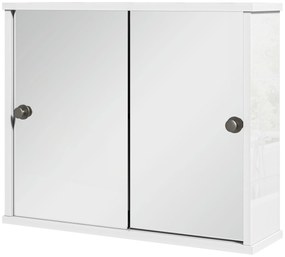 kleankin Dulap cu Oglindă de Perete cu Poliță Reglabilă și Ușă Glisantă Dublă pentru Lavoar 55x15x45 cm Alb Lucios | Aosom Romania
