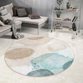 Covor albastru/bej lavabil rotund ø 150 cm Puddle – Mila Home