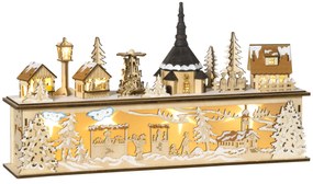 HOMCOM Decorațiune de Crăciun, sat de Crăciun, 10 LED-uri, lumină alb-cald, 45 x 10 x 25 cm, decor din lemn | Aosom Romania