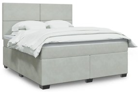 vidaXL Pat box spring cu saltea, gri deschis, 180x200 cm, catifea