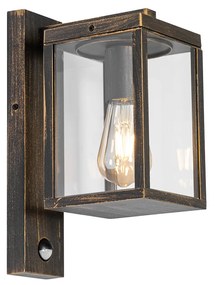 Lampa de perete exterioară auriu antic cu senzor de mișcare IP44 - Charlois