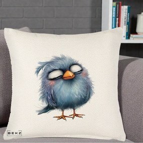 Perna Decorativa Pui Pufos Albastru Adormit, 40x40 cm, Crem Reliefat, Husa Detasabila, Perna Inclusa, BEKZ®