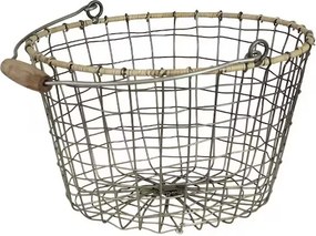 Coș rustic din zinc rotund, mic, mâner din lemn, Ø 30 cm, „Alvar"