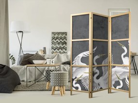 Paravan japonez - Flutter of wings - white herons on dark grey background with texture