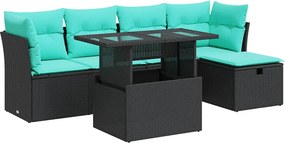 vidaXL Set mobilier grădină perne 6 piese negru poliratan/lemn acacia