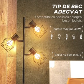 HOMCOM Lampă de Podea cu 3 Lumini Reglabile și Întrerupător cu Buton, Lampă Modernă din Metal, 41x28x169 cm, Negru | Aosom Romania